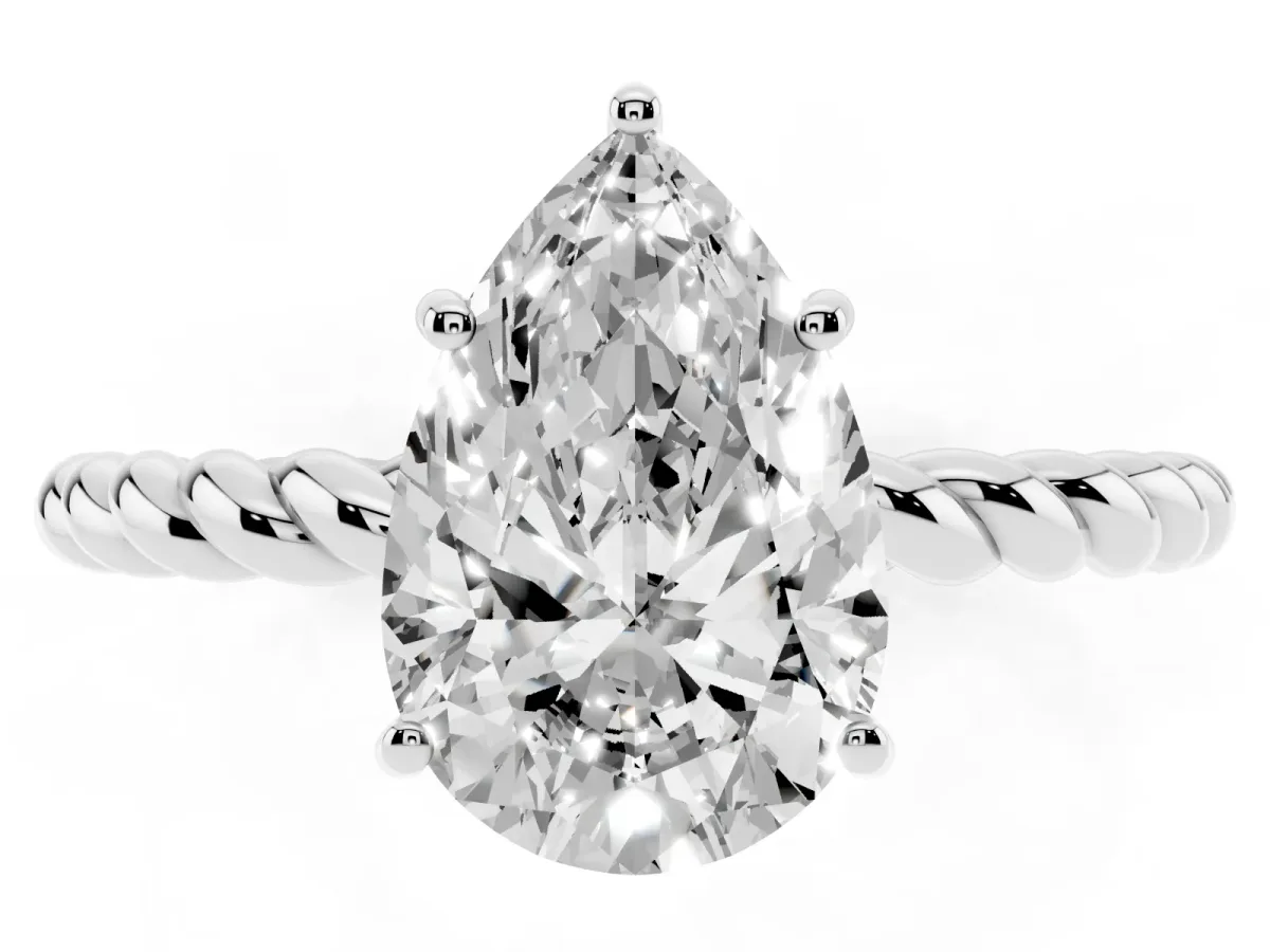 Pear Cut Solitaire Twist Band Ring with Four-Prong Setting Platinum