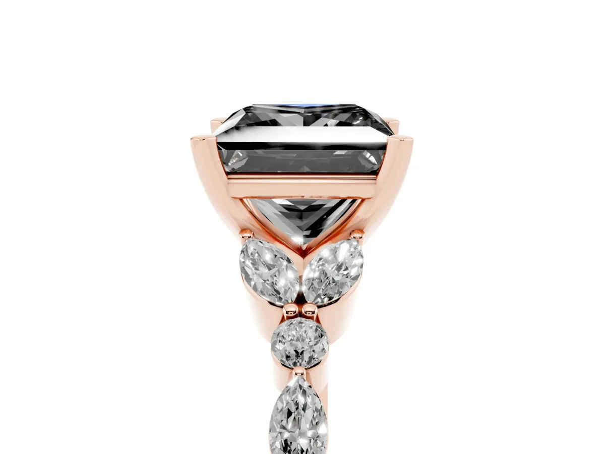 Fancy Black Princess Cut Diamond Solitaire Ring with Side Stones and Four-Prong Setting Rose gold