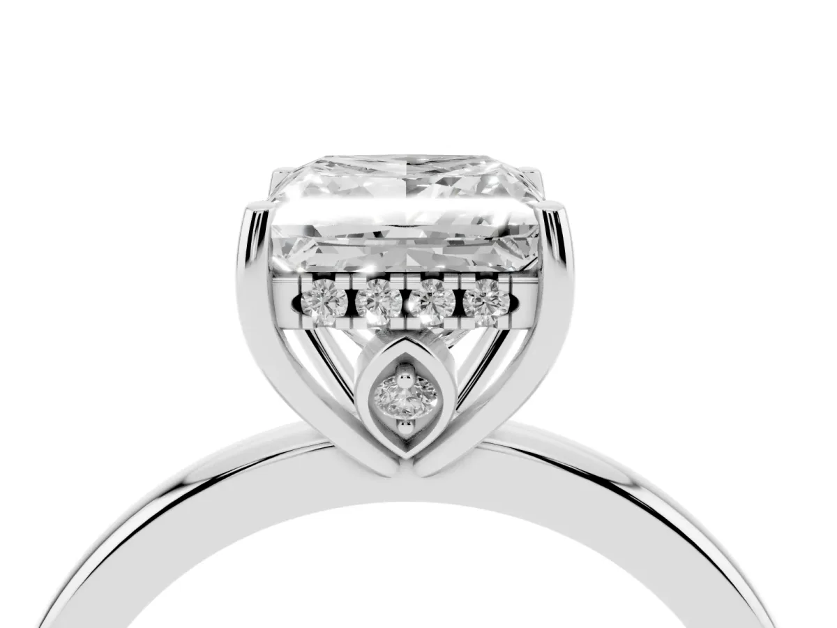 Princess Cut Solitaire Diamond Ring with Prong Setting and Plain Band Silver