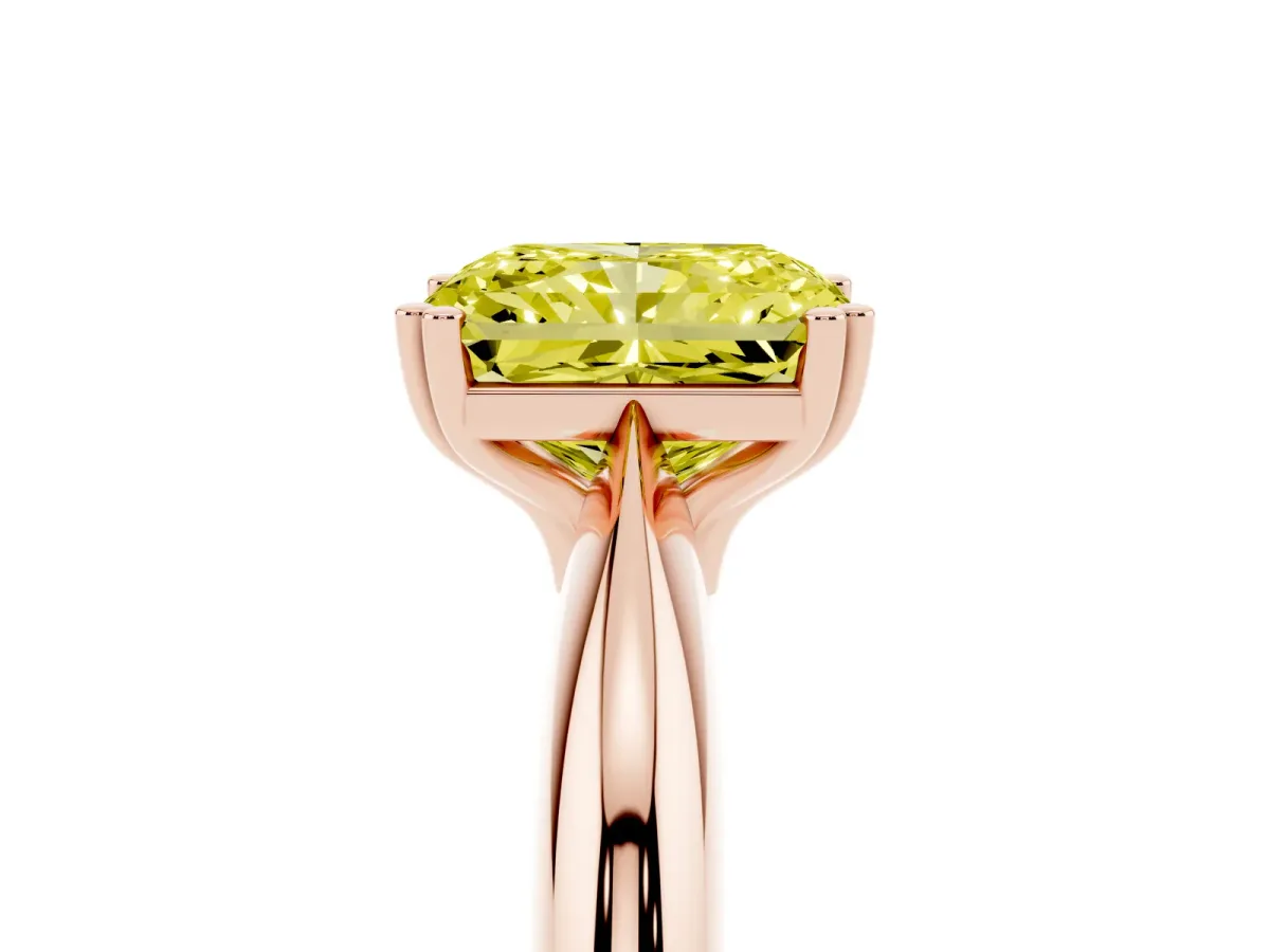 Fancy Yellow Radiant Cut Cut Solitaire Engagement Ring with Tapered Band and Four-Prong Setting Rose gold