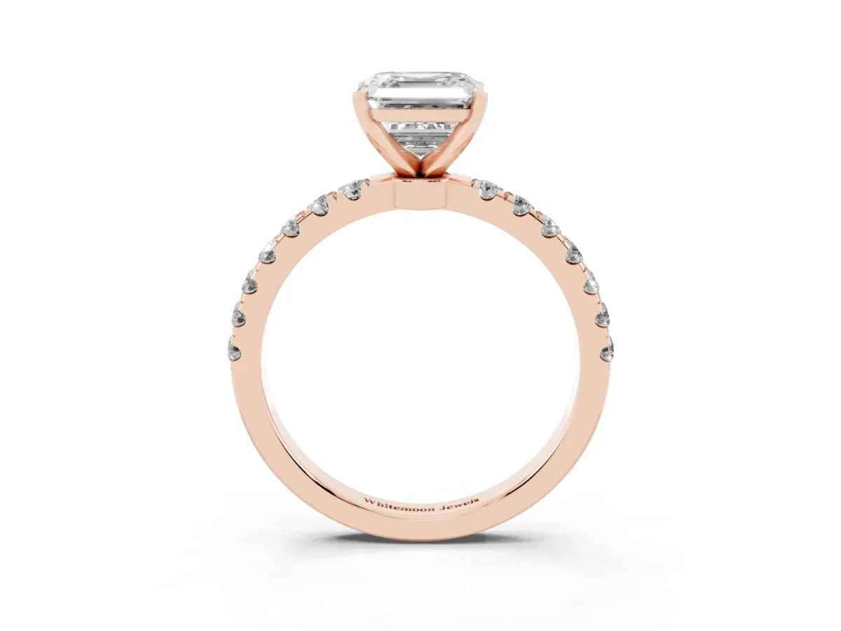 Asscher Cut Diamond Solitaire Ring with Pavé Accents and Four-Prong Setting Rose gold