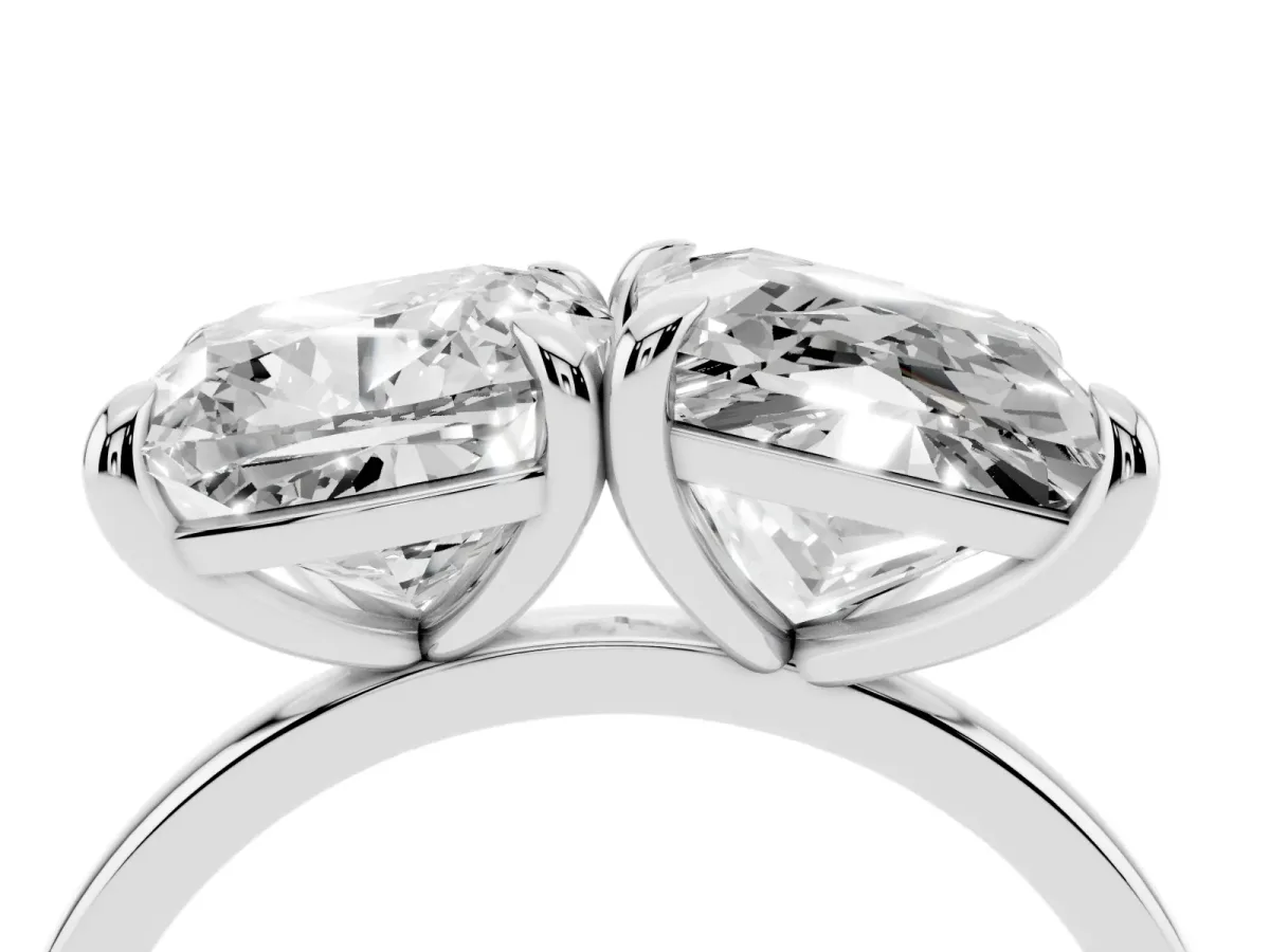 Cushion and Princess Toi Moi Ring with Prong Setting and Plain Band Silver