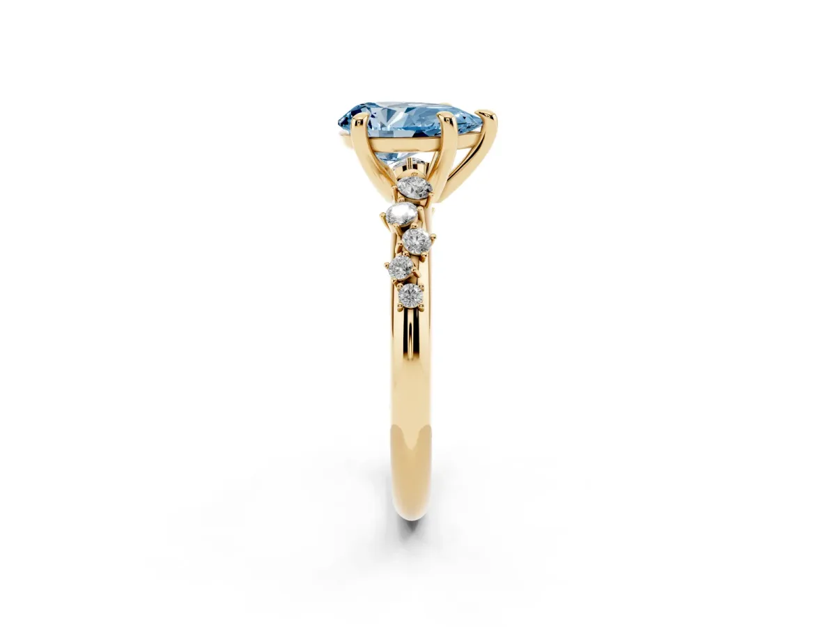 Fancy Blue Pear Cut Cut Diamond Vine Band with Four-Prong Setting Yellow gold