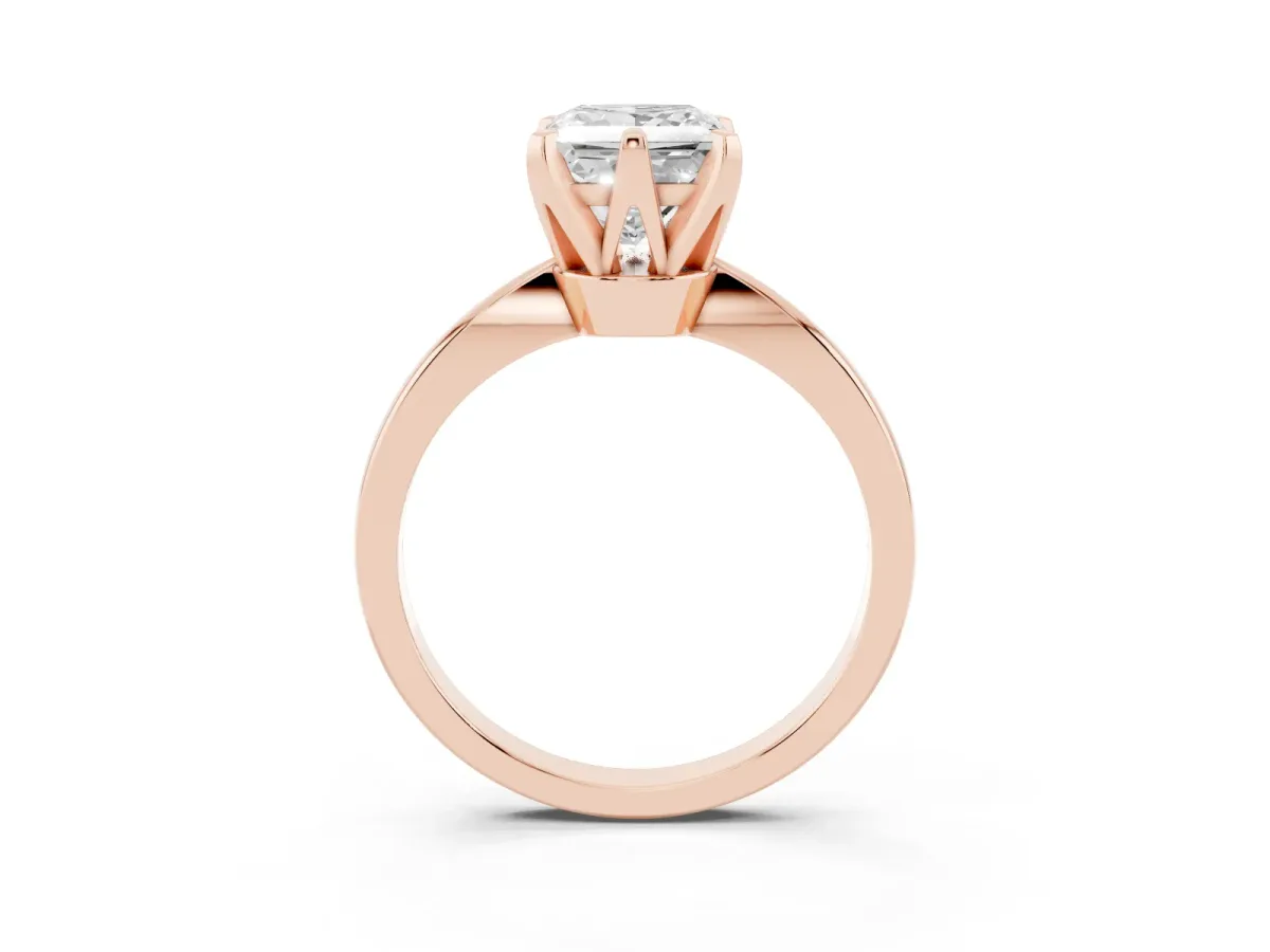 Princess Cut Solitaire Engagement Ring with Six-Prong Setting and Tapered Band Rose gold