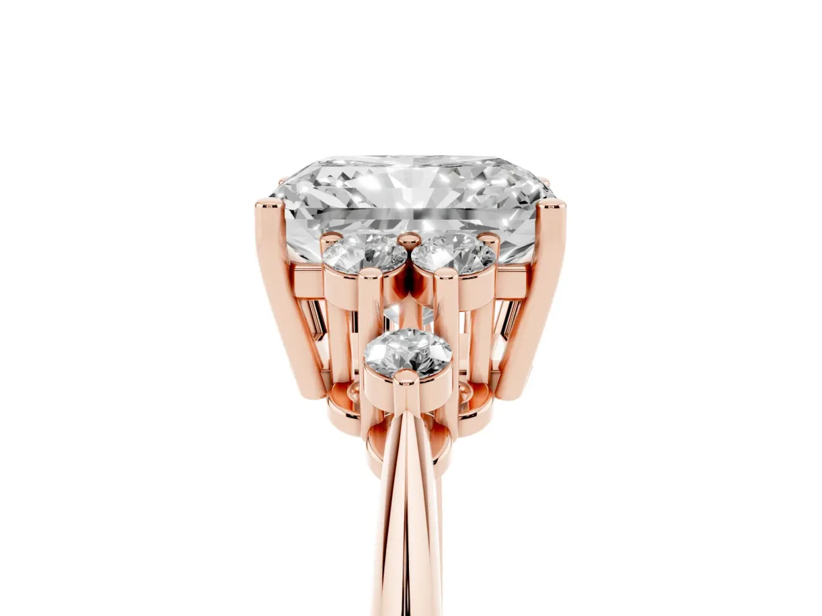 Radiant Cut Cut Diamond Cluster Ring with Solitaire Band and Four-Prong Setting Rose gold