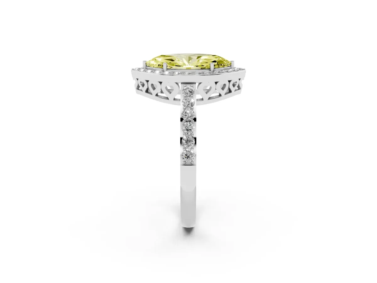 Fancy Yellow Marquise Cut Halo Diamond Pavé Band Ring with Prong Setting Silver