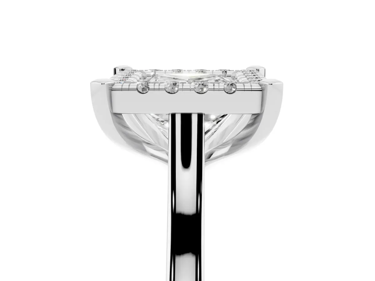 Princess Cut Diamond Cluster Halo Solitaire with Four-Prong Setting Silver