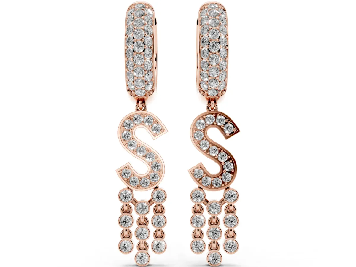 Round Diamond Initial S Huggie Hoop Earrings Rose gold
