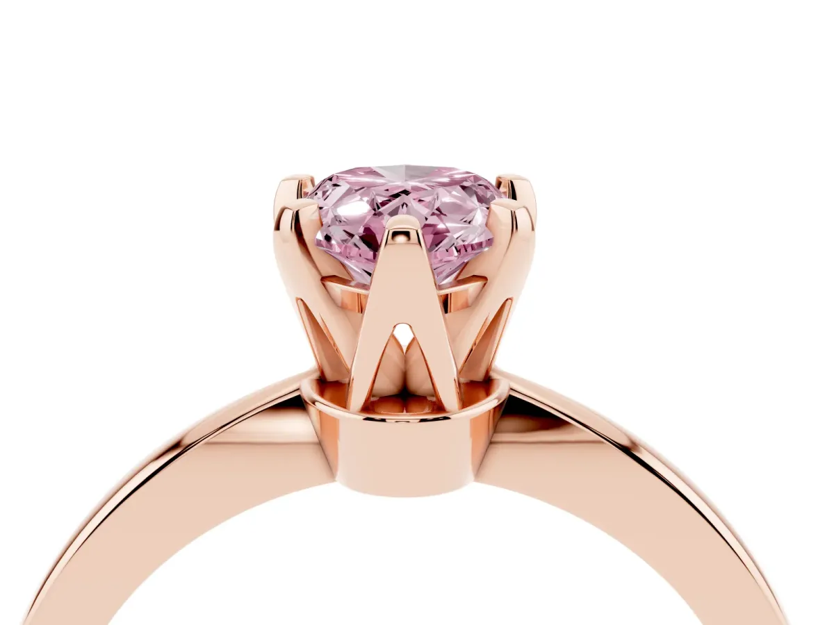 Fancy Pink Pear Cut Solitaire Engagement Ring with Six-Prong Setting and Tapered Band Rose gold