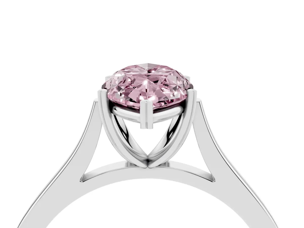 Fancy Pink Marquise Cut Solitaire Heart Prong Engagement Ring with Tapered Band White gold