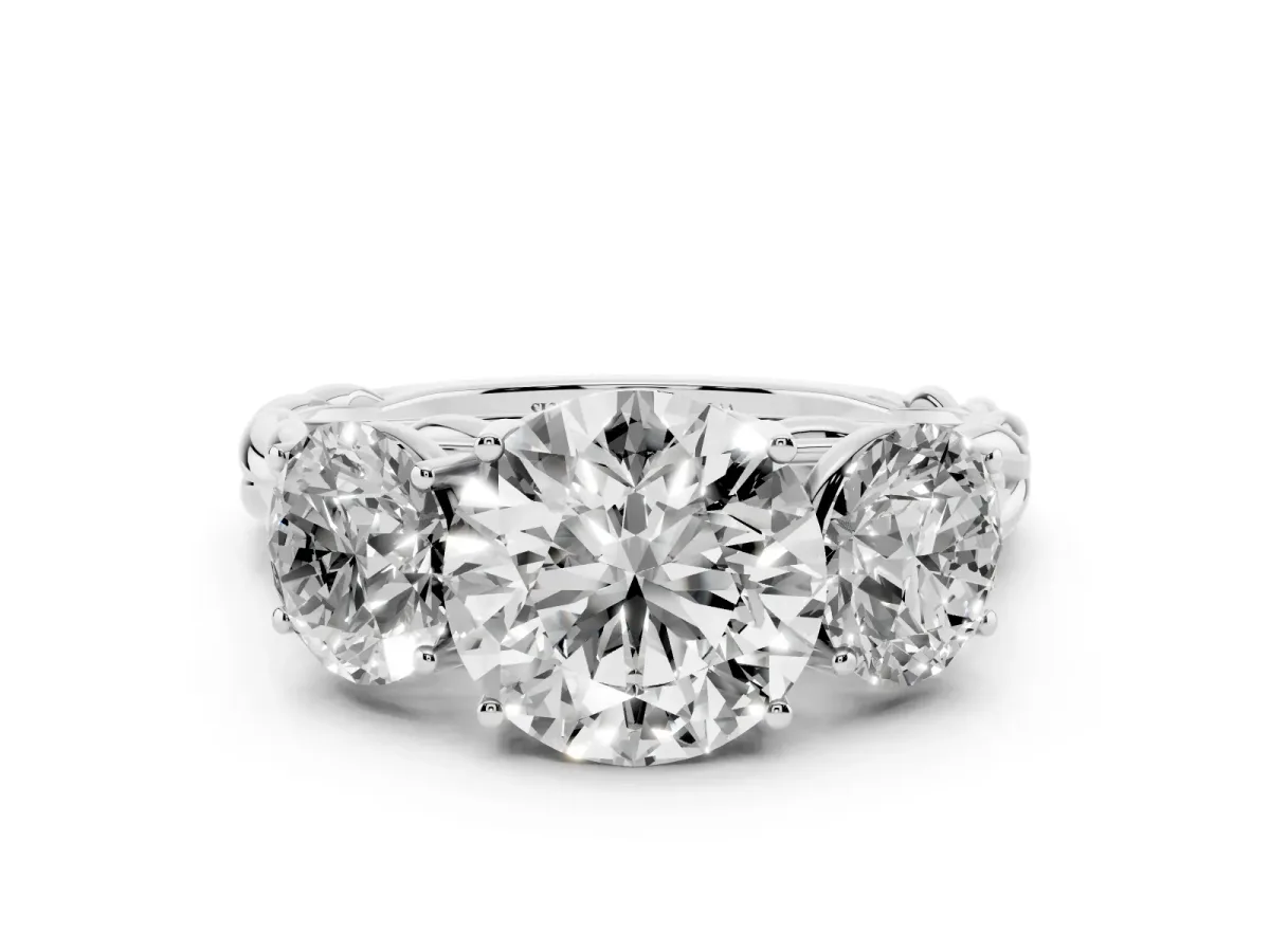 Three-Stone Round Cut Diamond Braided Band Ring with Four-Prong Setting Platinum
