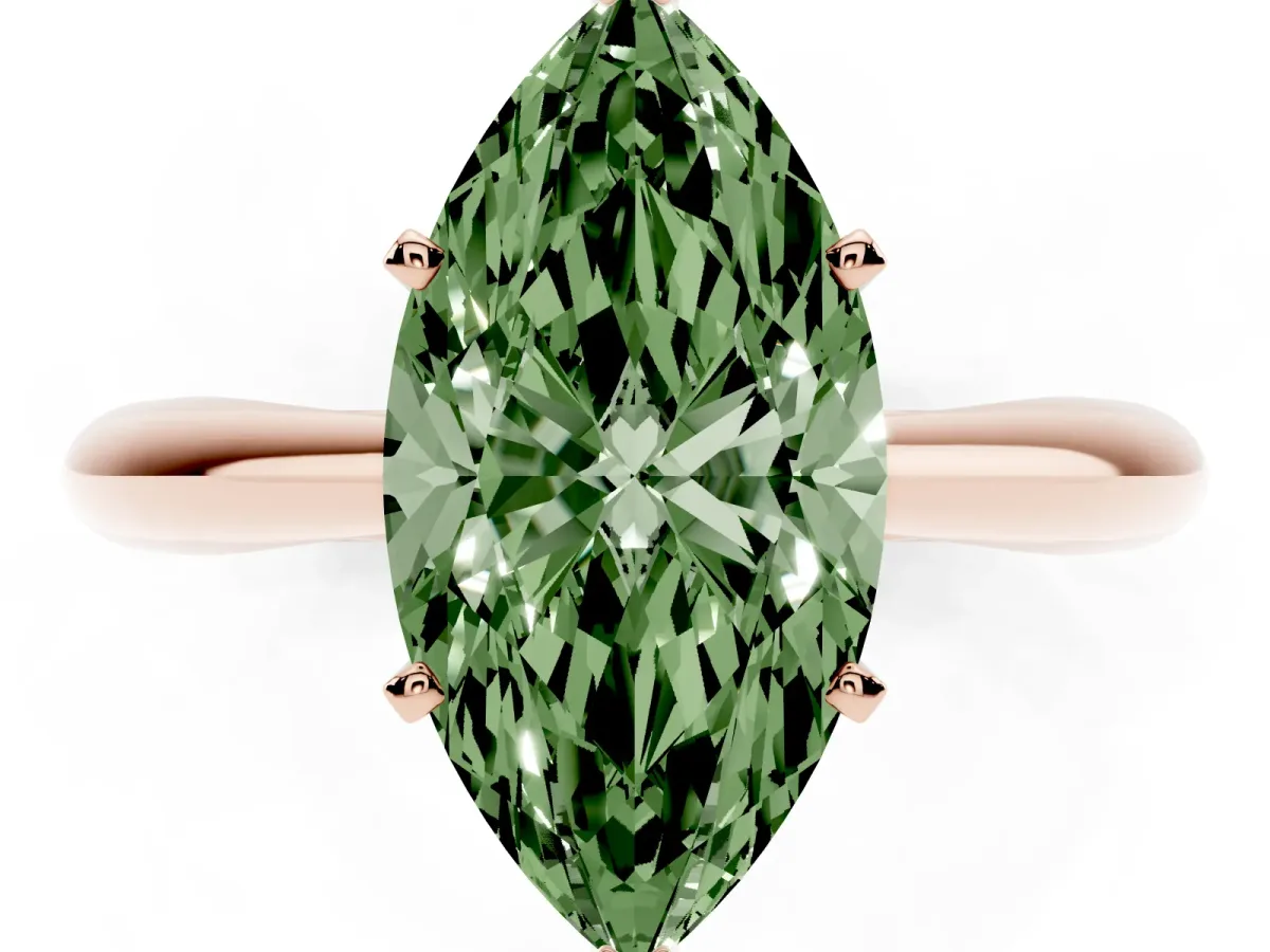 Fancy Green Marquise Cut Diamond Solitaire Engagement Ring with Cathedral Setting and Four-Prong Mount Rose gold