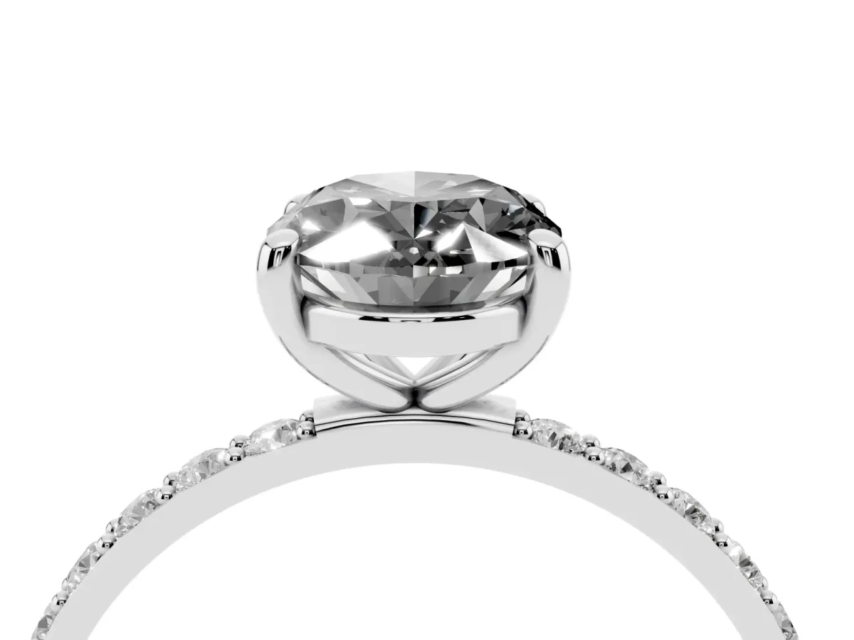 Fancy Black Oval Cut Diamond Solitaire Ring with Round Pavé Band and Prong Setting Silver