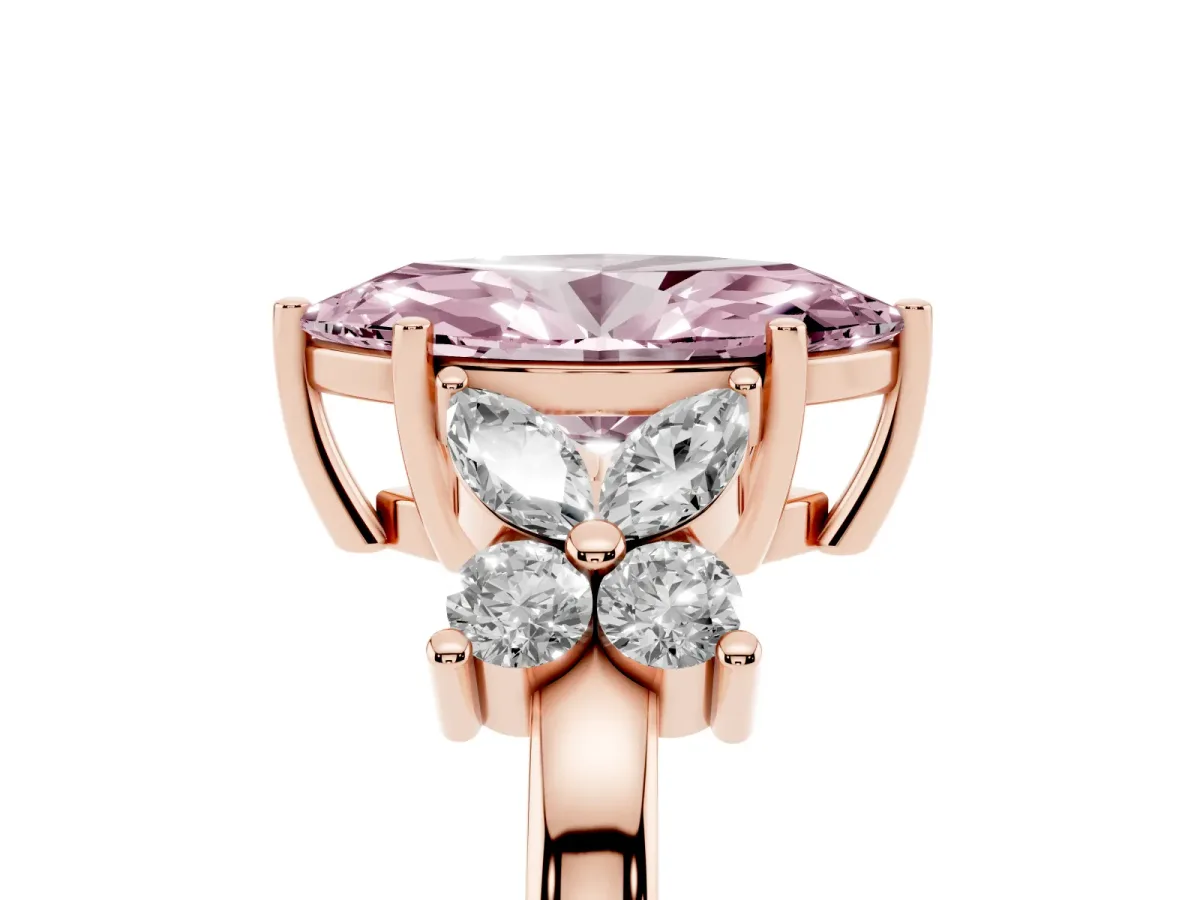 Fancy Pink Marquise Cut Diamond Floral Cluster Ring with Solitaire Band and Prong Setting Rose gold