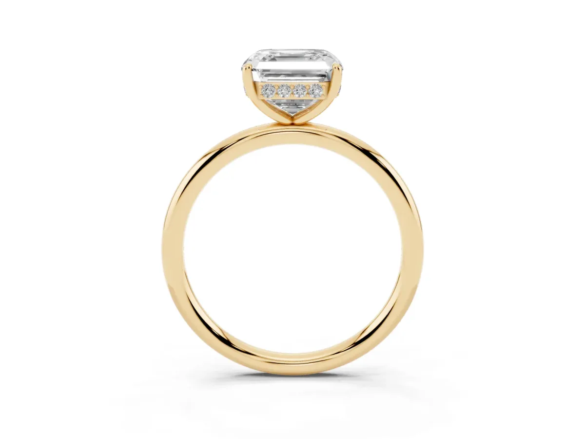Asscher Cut Solitaire Diamond Ring with a Classic Band and Four-Prong Setting Yellow gold