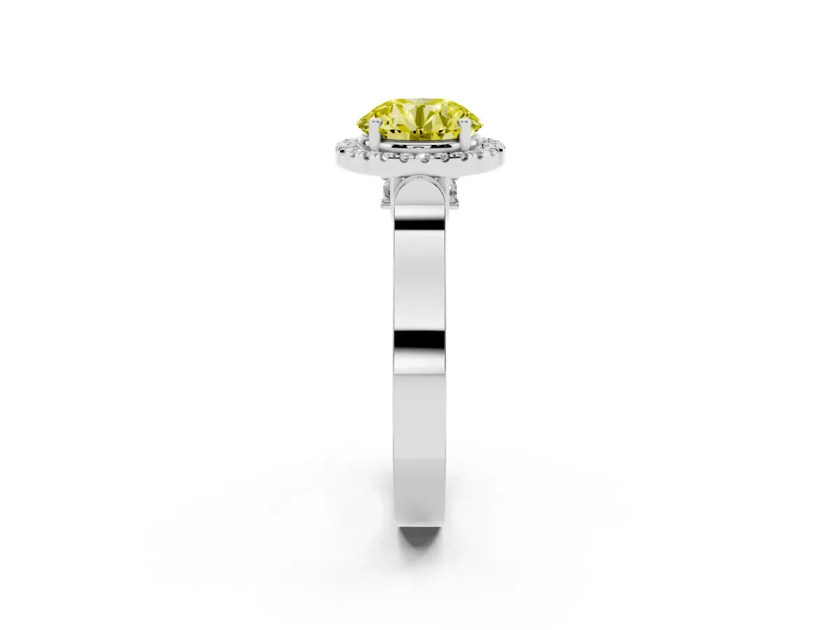 Fancy Yellow Round Cut Halo Pave Split Shank Prong Setting Ring Silver