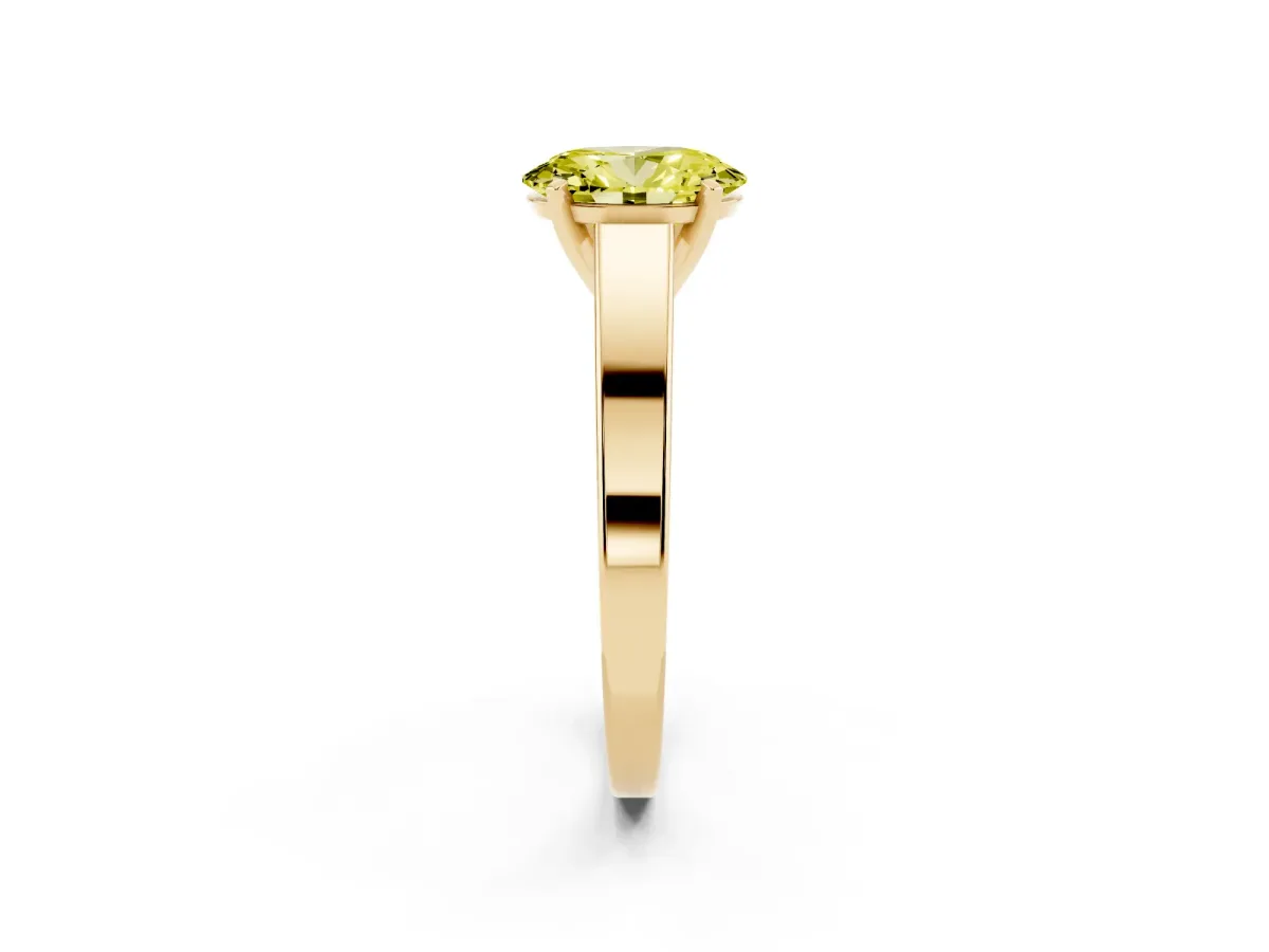 Fancy Yellow Oval Cut Solitaire Engagement Ring with Four-Prong Setting and Tapered Band Yellow gold
