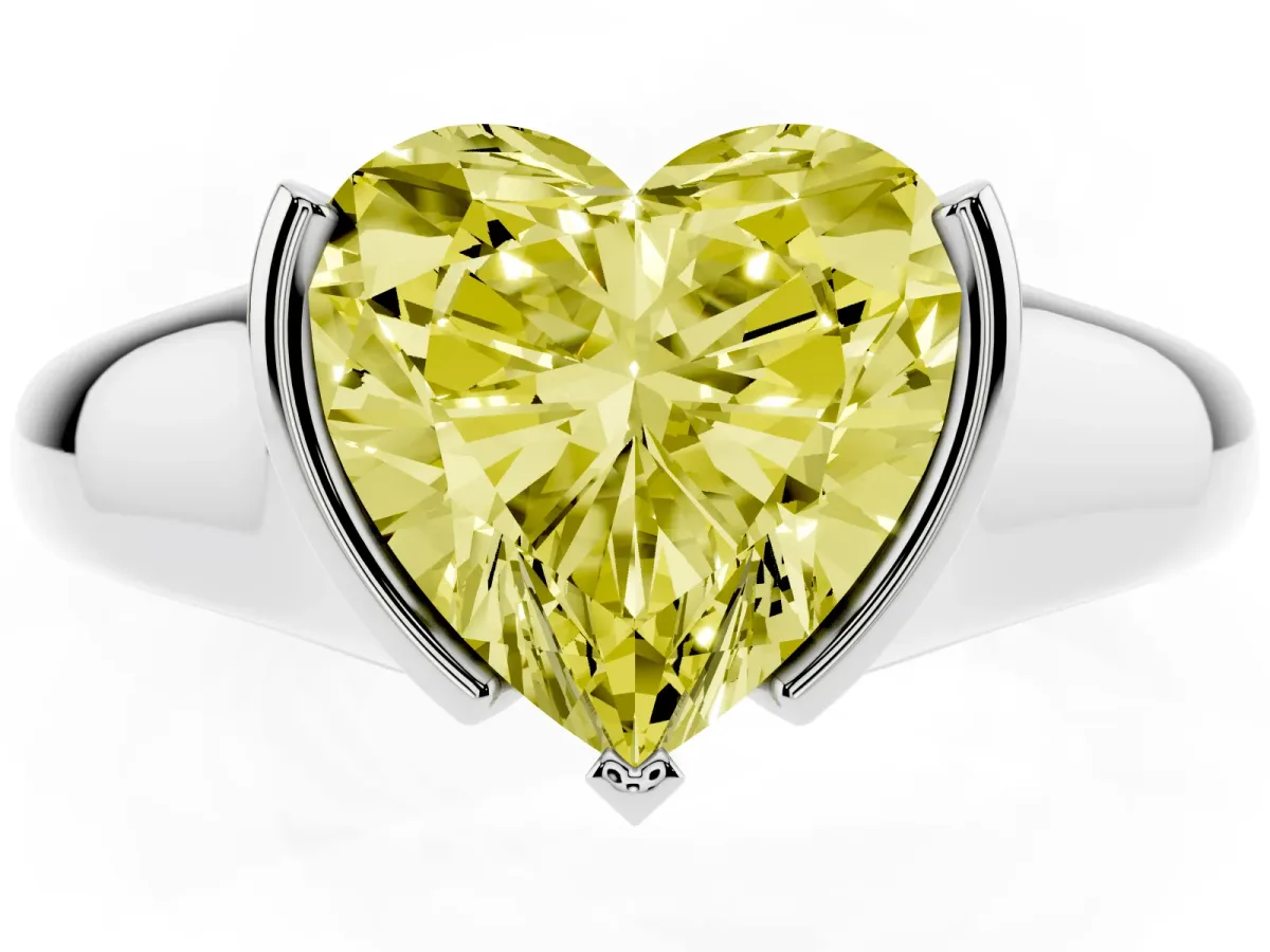 Fancy Yellow Heart Cut Solitaire Tension Set Diamond Ring with Split Shank Band Platinum