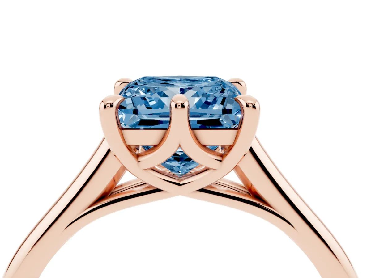 Fancy Blue Princess Cut Solitaire Engagement Ring with Six-Prong Setting and Classic Band Rose gold