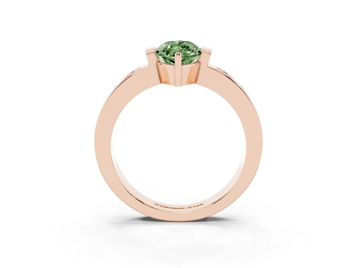 Fancy Green Marquise Cut Brilliant Channel-Set Diamond Ring with Bezel Prong Setting Rose gold
