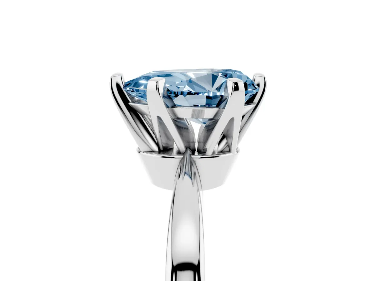 Fancy Blue Pear Cut Solitaire Engagement Ring with Six-Prong Setting and Tapered Band Platinum