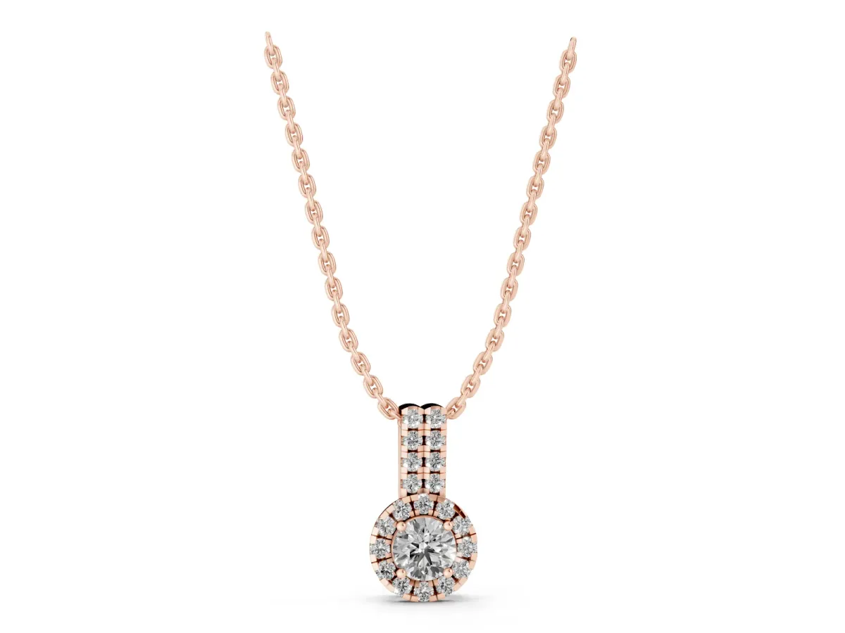 Round Halo Diamond Pendant with Double Prong Setting Rose gold