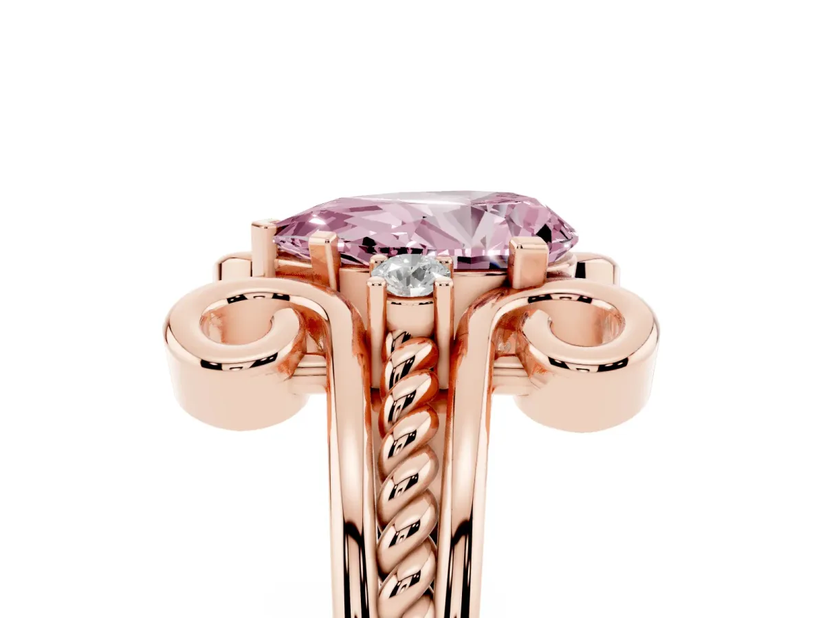 Fancy Pink Pear Cut Solitaire Twisted Band Scroll Prong Ring Rose gold