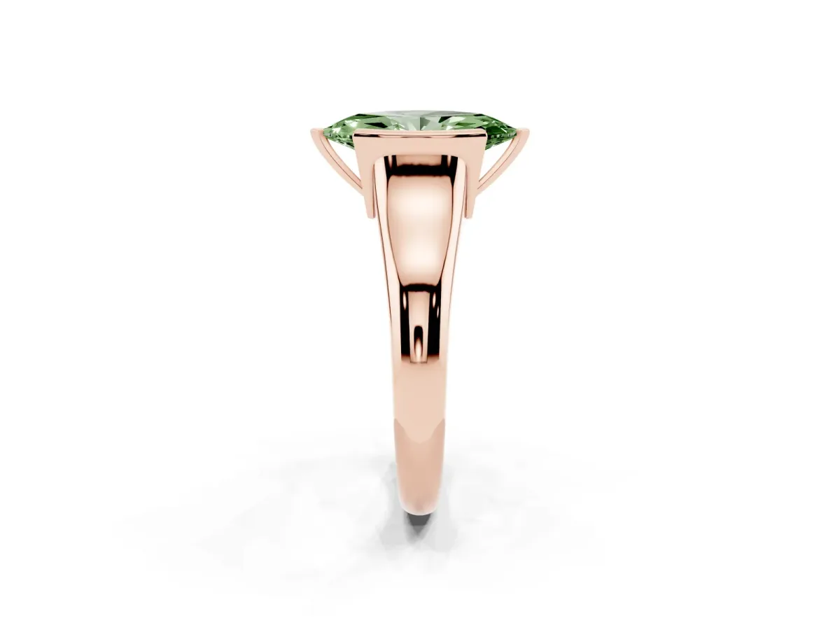 Fancy Green Marquise Cut Solitaire Tension Set Diamond Ring with Split Shank Band Rose gold