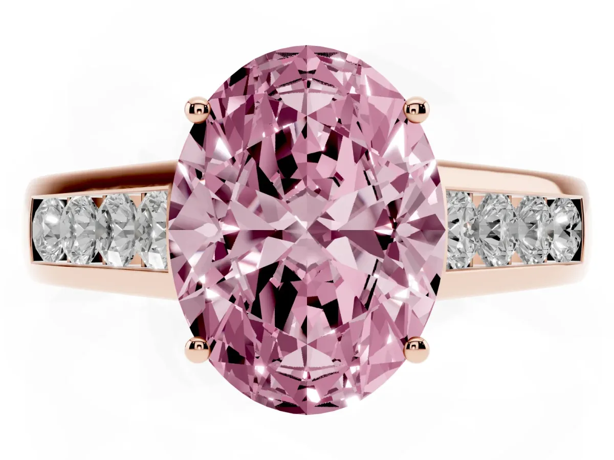 Fancy Pink Oval Cut Brilliant Channel-Set Solitaire Ring with Four-Prong Setting Rose gold