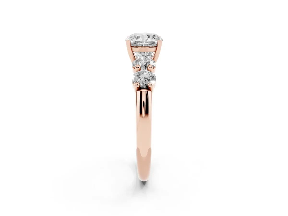 Cushion Cut Cut Five-Stone Prong Set Diamond Ring with Classic Band Rose gold