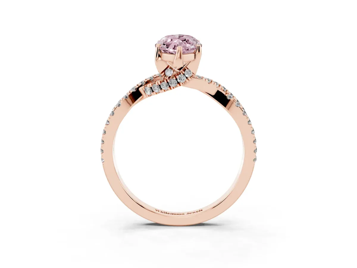 Fancy Pink Marquise Cut Solitaire Twist Pave Diamond Engagement Ring with Prong Setting Rose gold