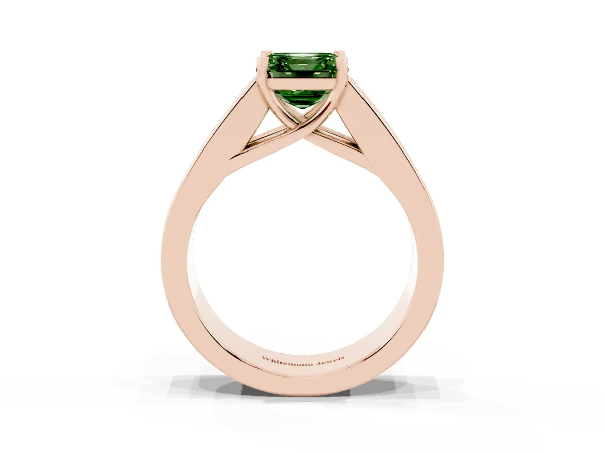 Fancy Green Asscher Cut Cut Channel Set Solitaire Ring with Four-Prong Setting Rose gold