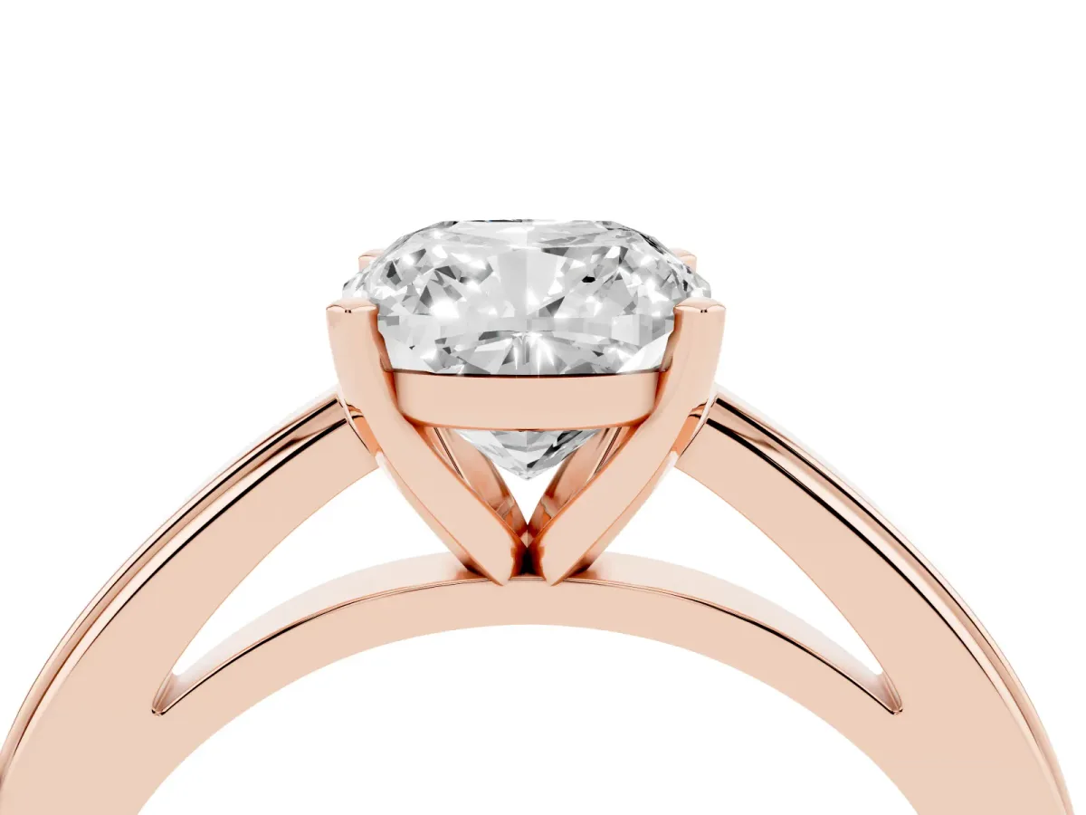 Cushion Cut Solitaire Diamond Ring with Four-Prong Setting and Classic Band Rose gold