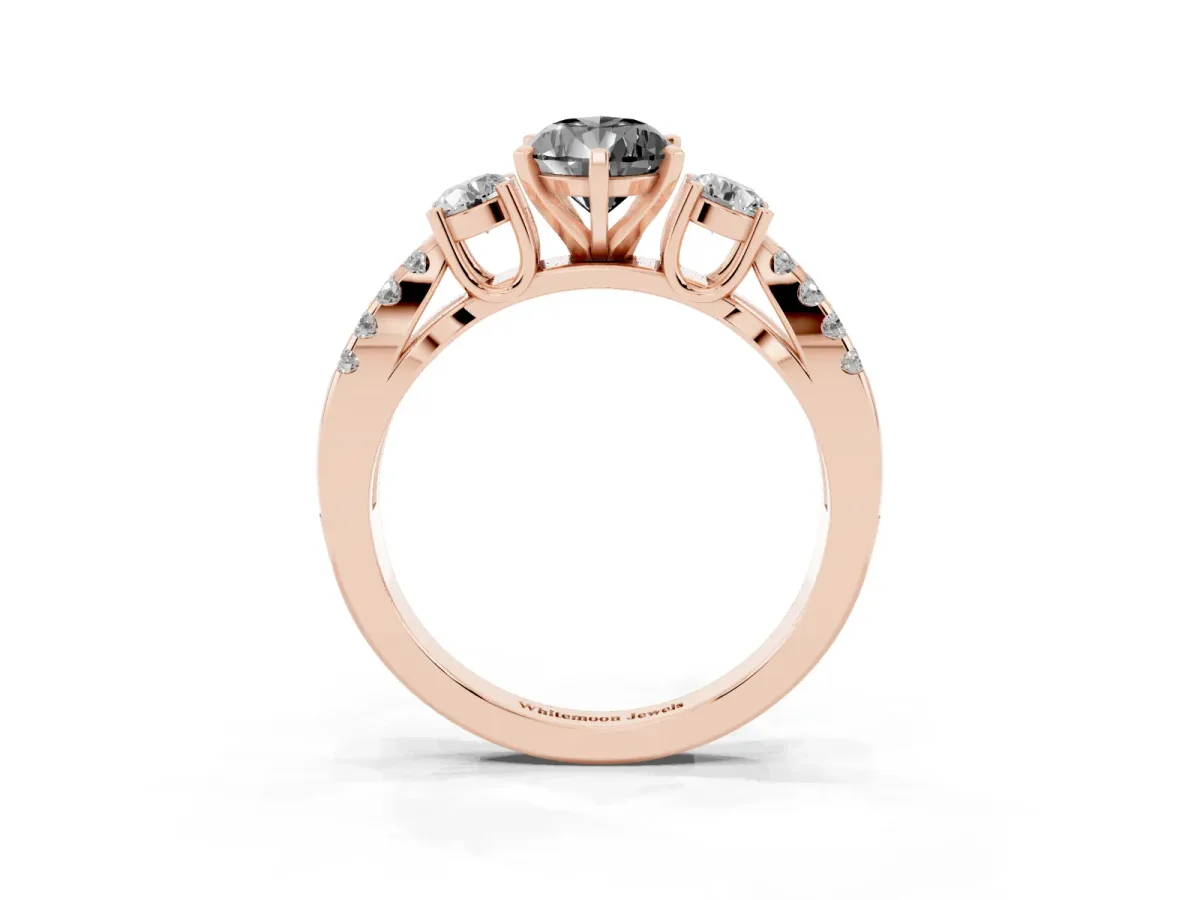 Fancy Black Pear Cut Diamond Three-Stone Ring with Pavé Split Shank and Four-Prong Setting Rose gold