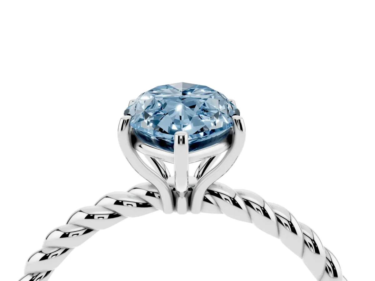 Fancy Blue Marquise Cut Solitaire Twisted Band 4-Prong Ring Silver
