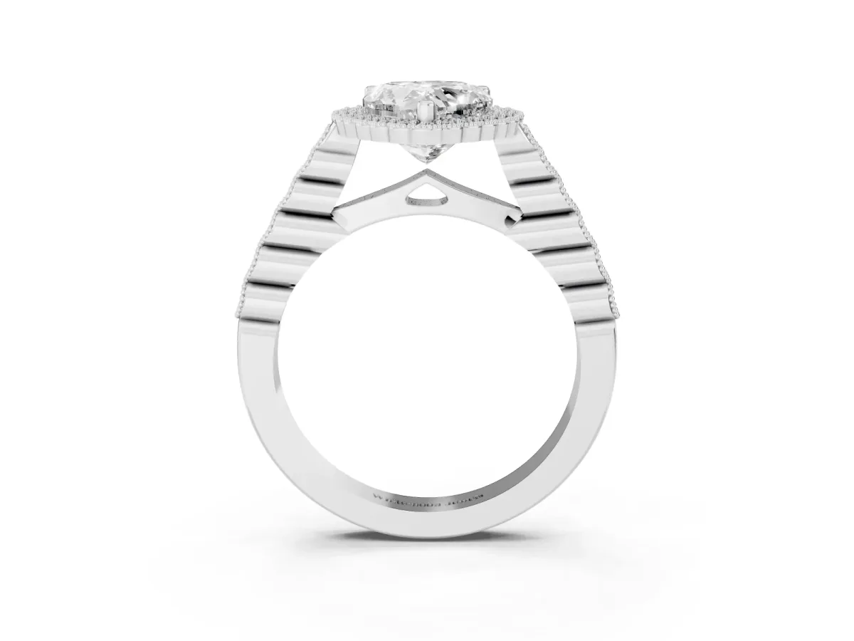 Heart Cut Cut Halo Pavé Solitaire Ring with Milgrain Band Platinum