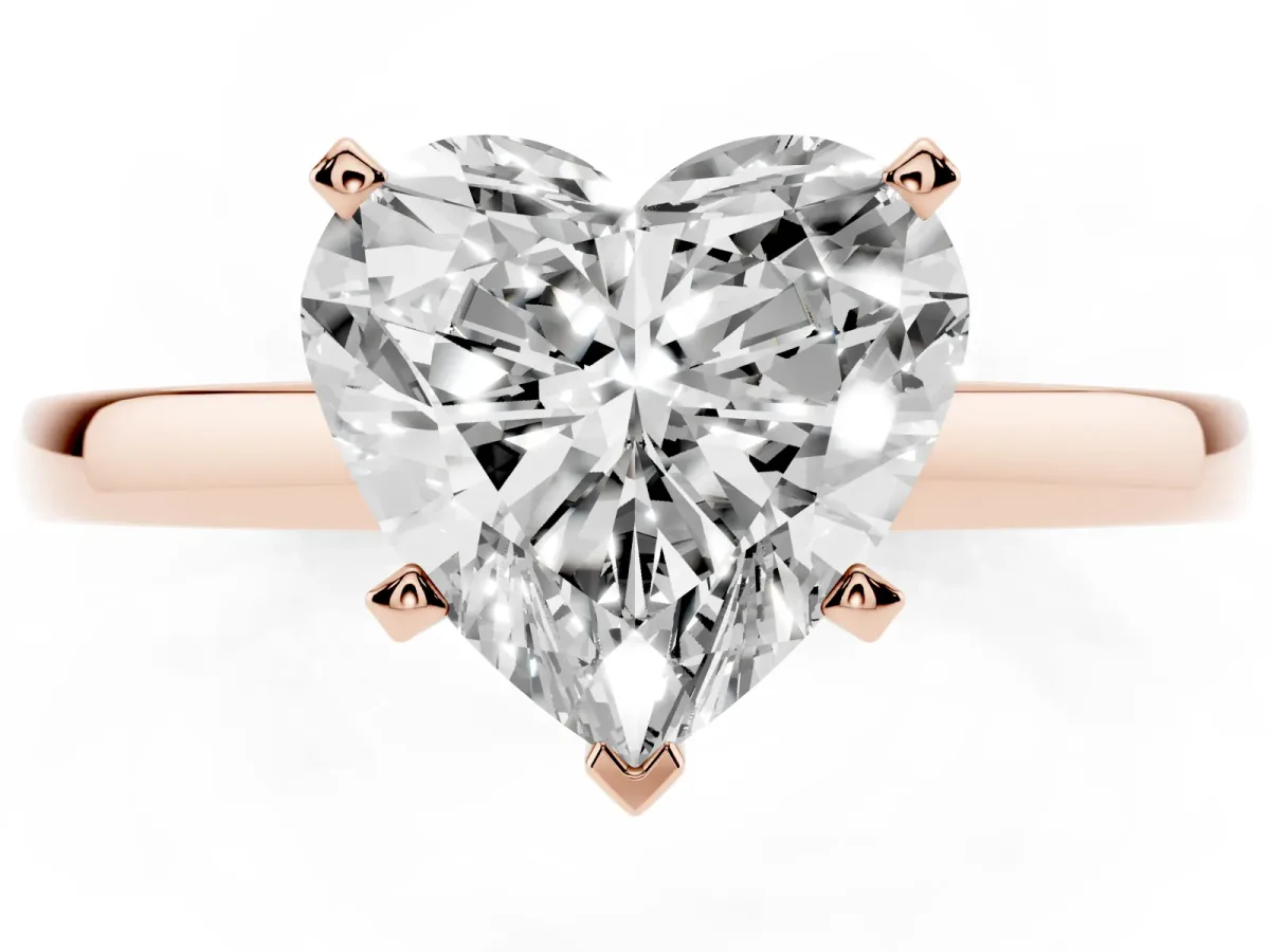Heart Cut Solitaire Diamond Engagement Ring with Four-Prong Setting on a Classic Band Rose gold