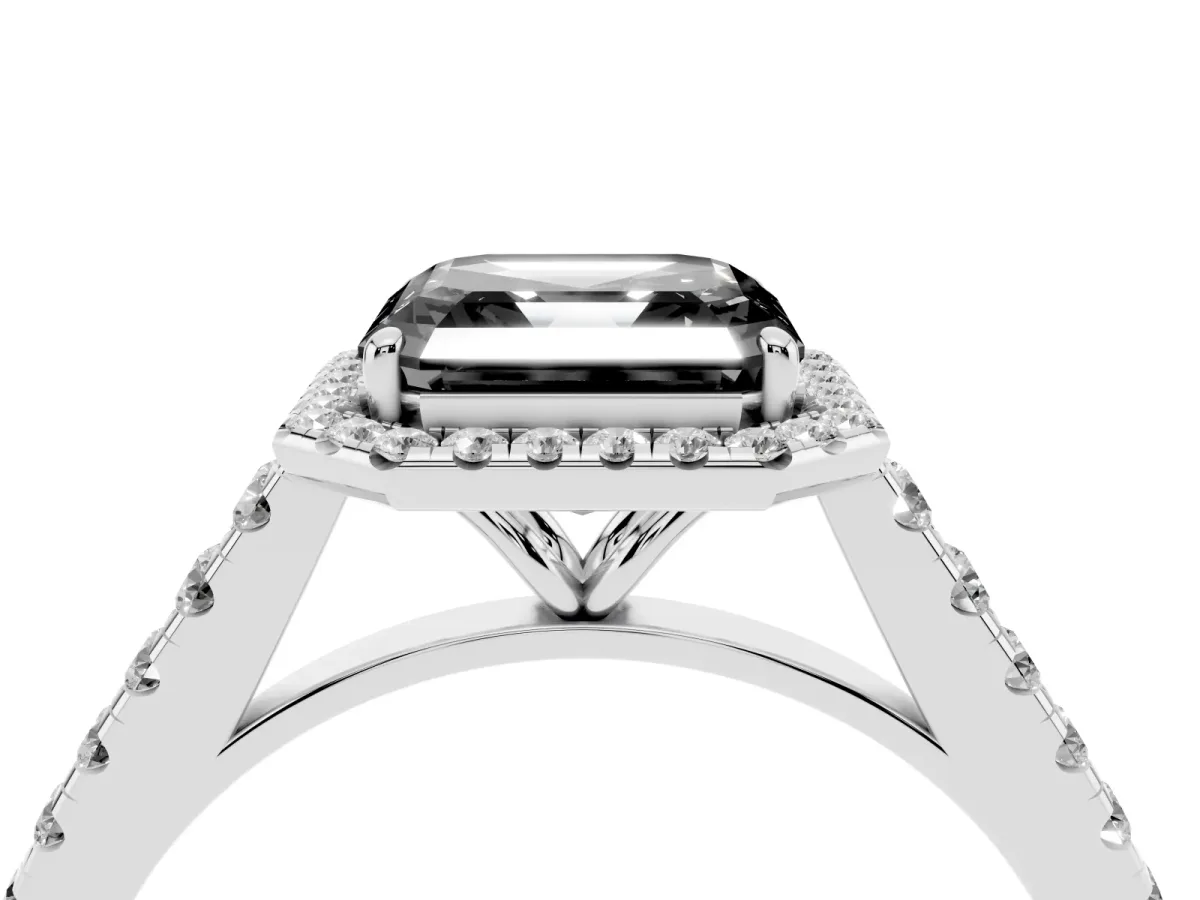 Fancy Black Asscher Cut Halo Pave Diamond Engagement Ring with Four-Prong Setting Silver