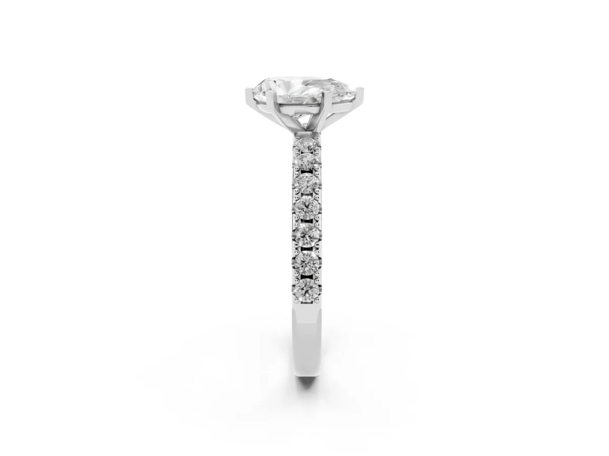 Pear Cut Diamond Solitaire Pavé Band with Four-Prong Setting Silver