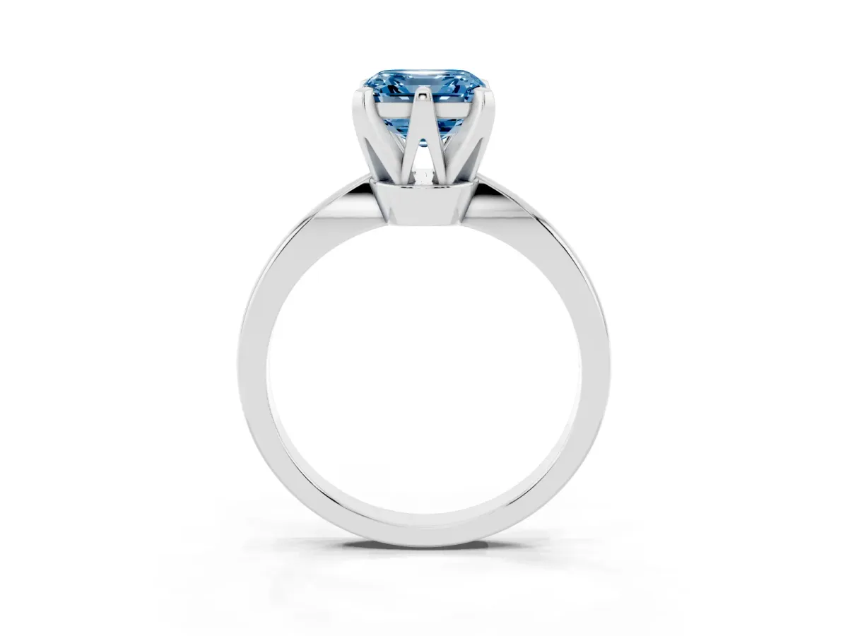 Fancy Blue Asscher Cut Solitaire Engagement Ring with Six-Prong Setting and Tapered Band White gold