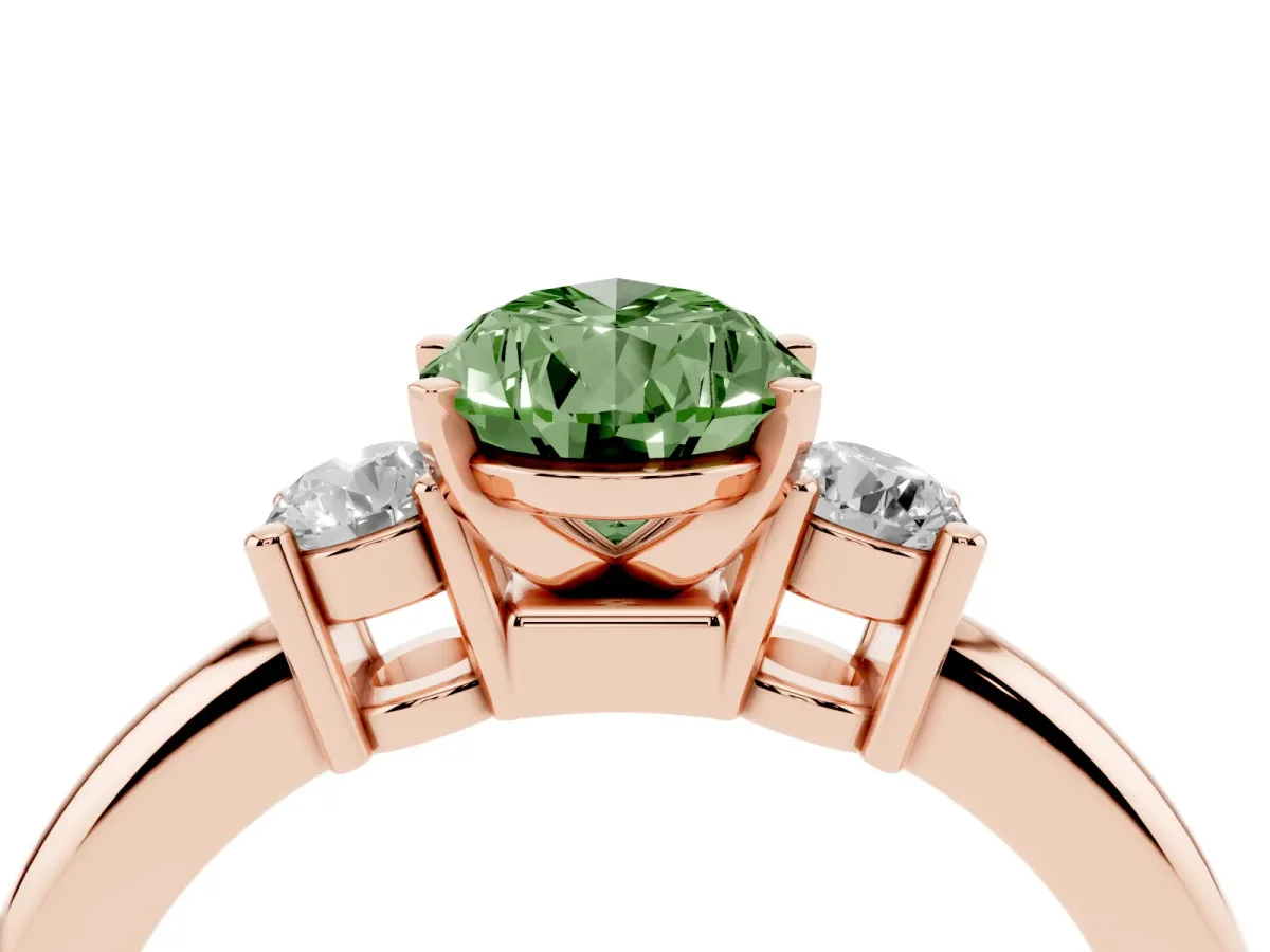 Fancy Green Three-Stone Pear Cut Cut Diamond Solitaire with Prong Setting and Classic Band Rose gold