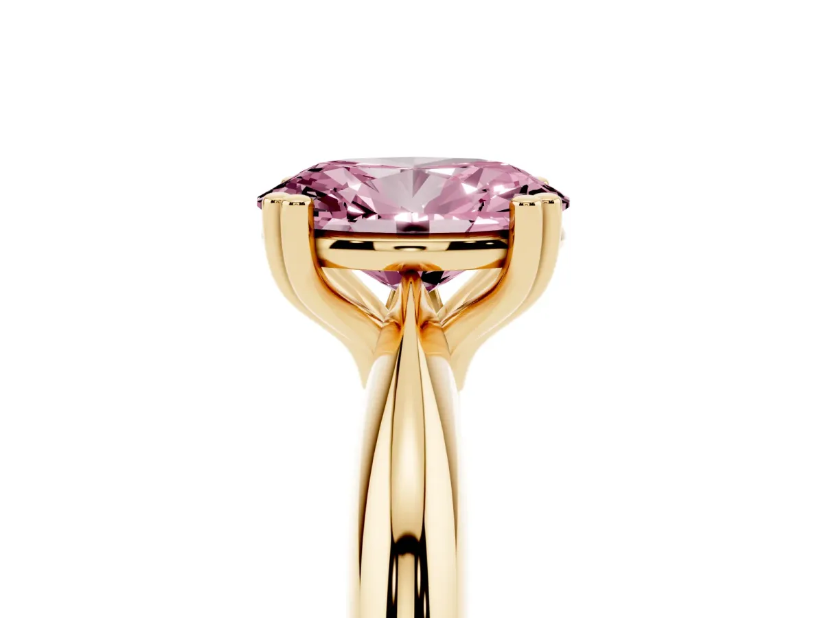 Fancy Pink Oval Cut Cut Solitaire Engagement Ring with Tapered Band and Four-Prong Setting Yellow gold