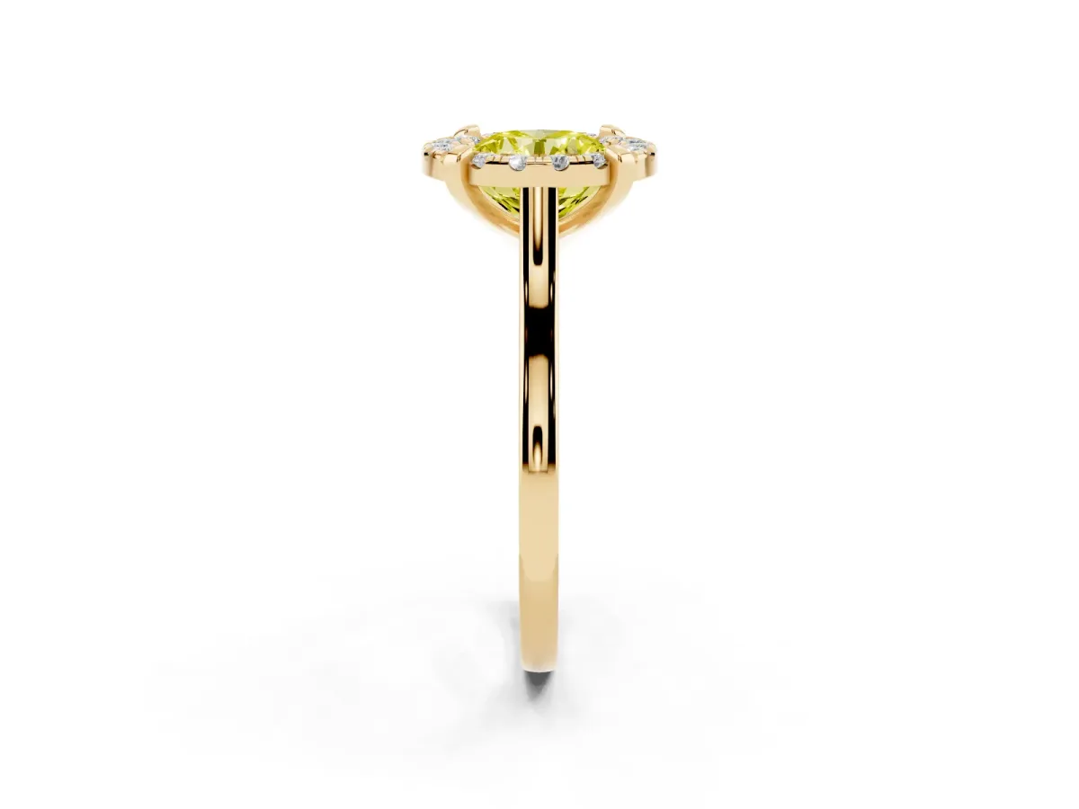 Fancy Yellow Round Cut Diamond Cluster Halo Solitaire with Four-Prong Setting Yellow gold