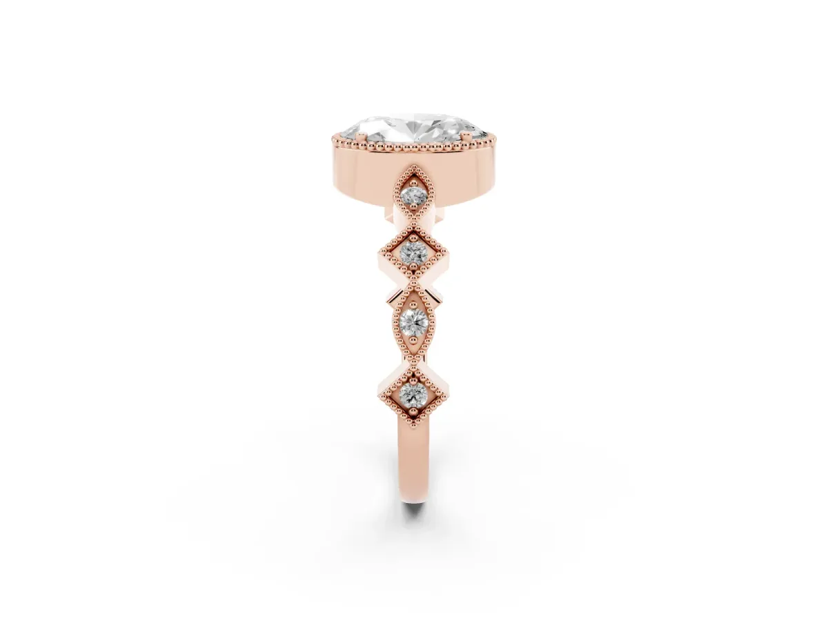 Oval Cut Milgrain Marquise Diamond Twist Band Ring Rose gold