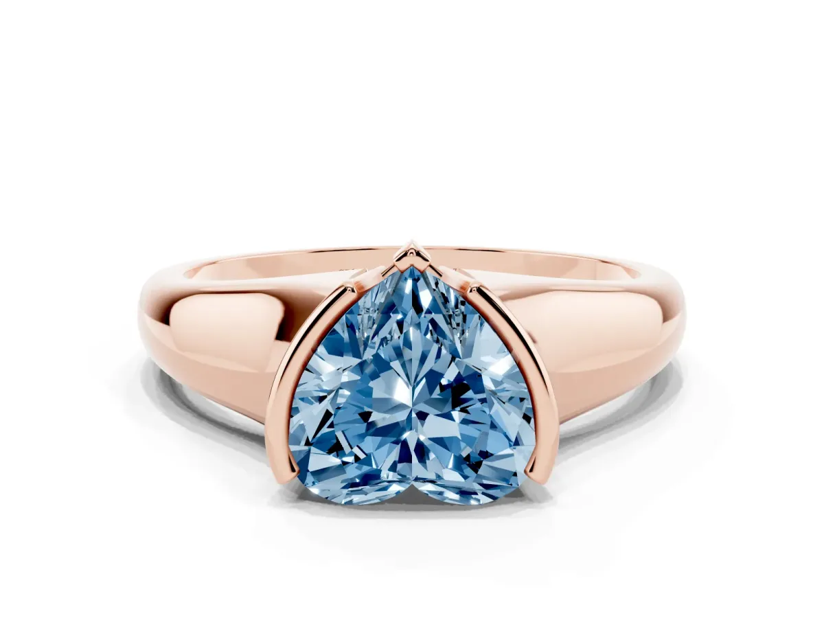 Fancy Blue Heart Cut Solitaire Tension Set Diamond Ring with Split Shank Band Rose gold