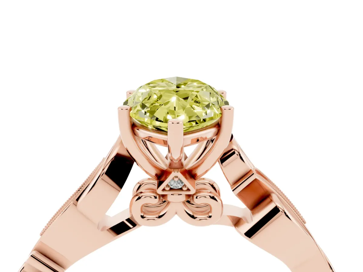 Fancy Yellow Marquise Cut Solitaire Vine Band with Milgrain Prong Setting Rose gold