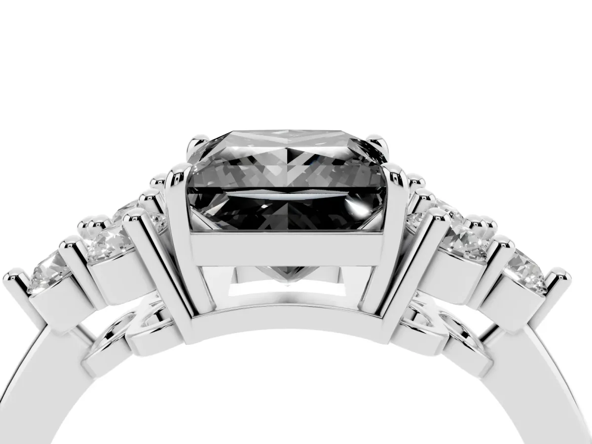 Fancy Black Princess Cut Brilliant Diamond Cluster Accent Solitaire Ring with Prong Setting Silver