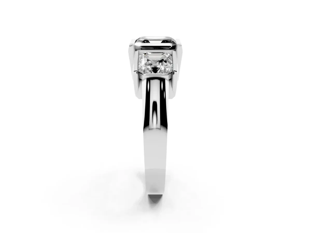 Fancy Black Three Stone Asscher Cut Cut Channel Set Diamond Ring Silver