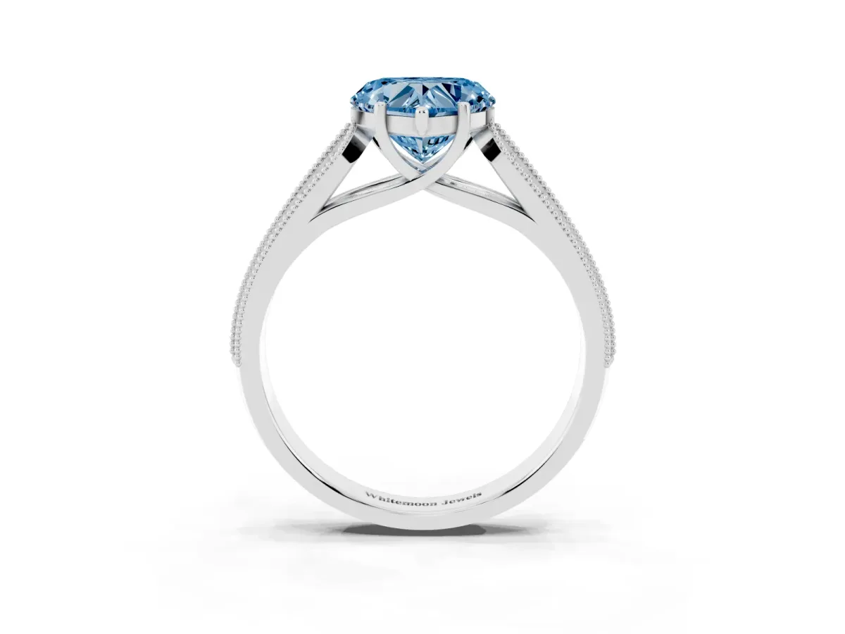 Fancy Blue Heart Cut Cut Pave Split Shank Engagement Ring with Four-Prong Setting Silver