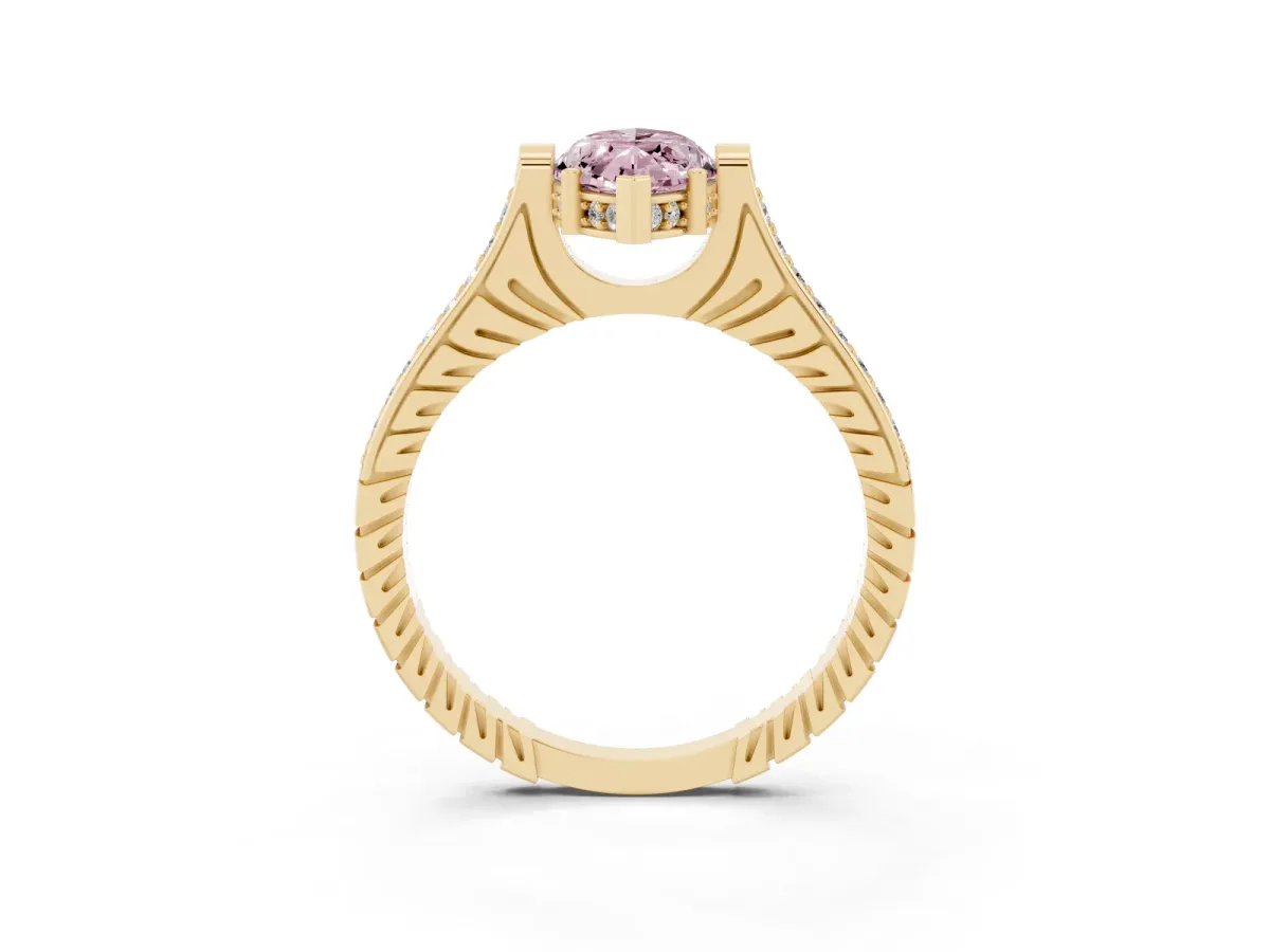 Fancy Pink Marquise Cut Solitaire Diamond Ring with Channel Set Band and Bezel Prong Setting Yellow gold